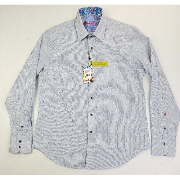 Robert Graham Classic Fit Size Medium Mens Navy White Stripe Paisley Shirt NWT - Picture 5 of 13